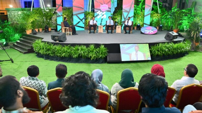 Attorney General Ahmed Usham speaking at the government's Aha forum
