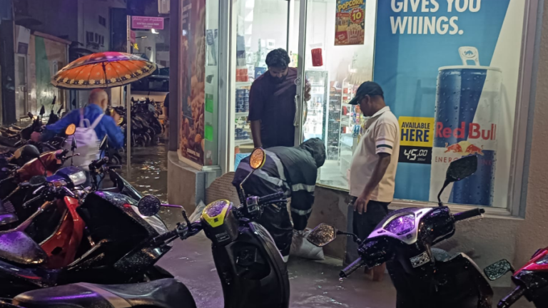 NDMA and agencies launch emergency relief after heavy rain floods homes and businesses in Malé Heavy rain in Malé