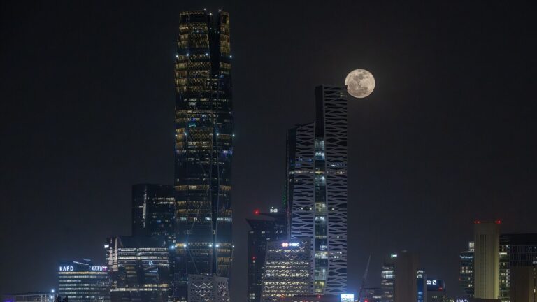 King Abdullah Financial District skyline in Riyadh at night