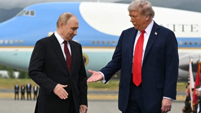 US President Donald Trump and Russian President Vladimir Putin in Anchorage, Alaska, in August 2025